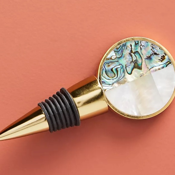 Anthropologie Bertie Bottle Stopper Brass Abalone And Mother Of Pearl - Picture 1 of 4
